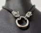 Preview: Black Solid Leather Necklace with Wolf Heads – Bold & Refined Viking Style